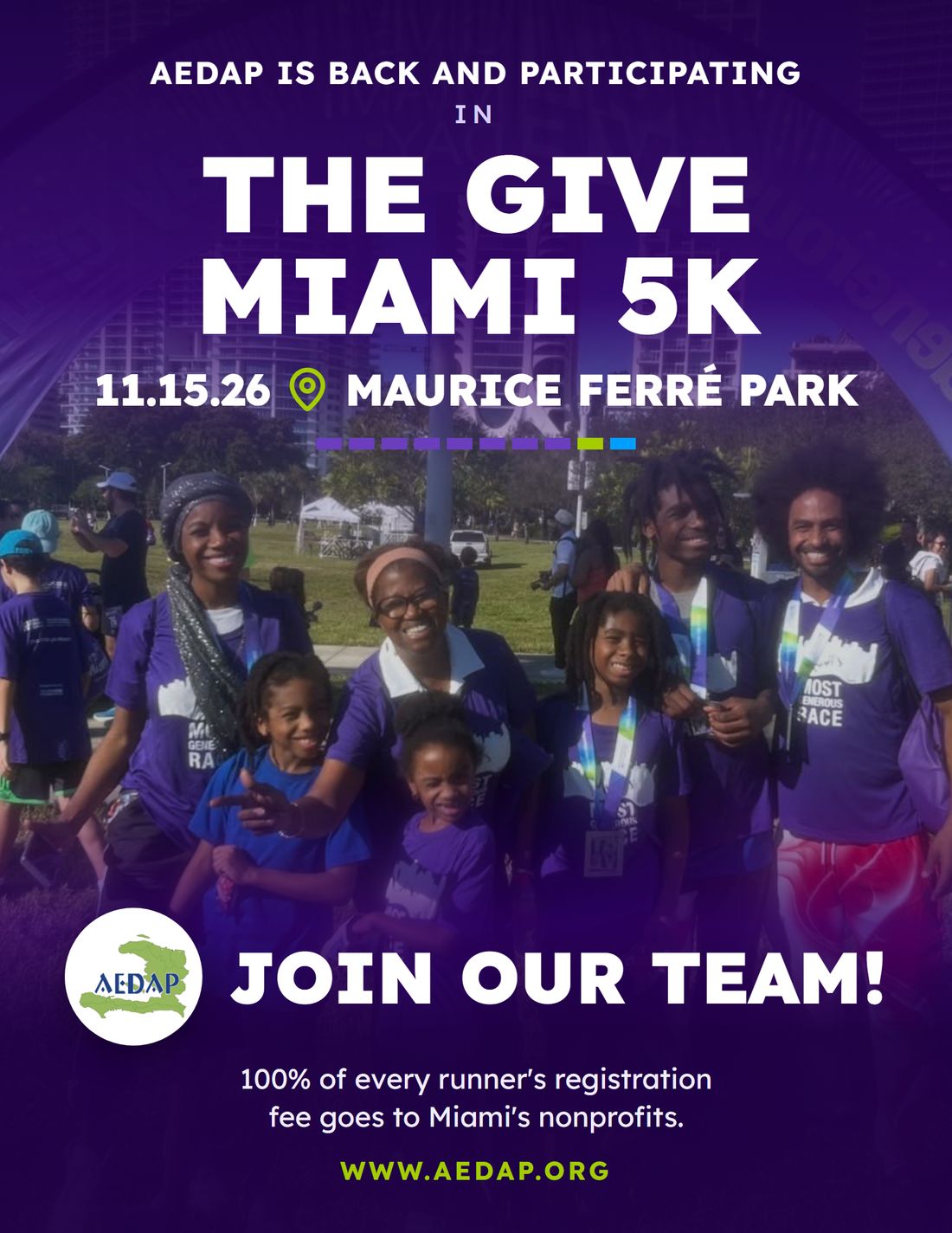 AEDAP is back and participating in the Give Miami 5K, November 15, 2026 at Maurice Ferré Park. Join our team.